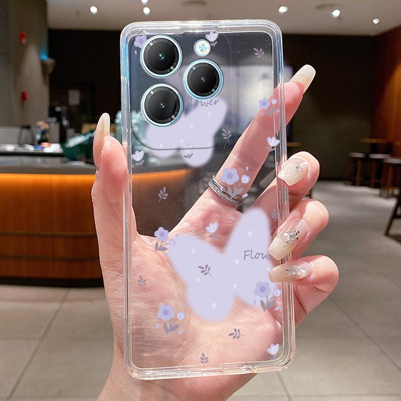 For Infinix Hot 40 Case Clear Silicone Luxury Aesthetic Butterfly Flower Soft TPU Back Cover Infinix X6836 X6837 Hot 40 Pro Case