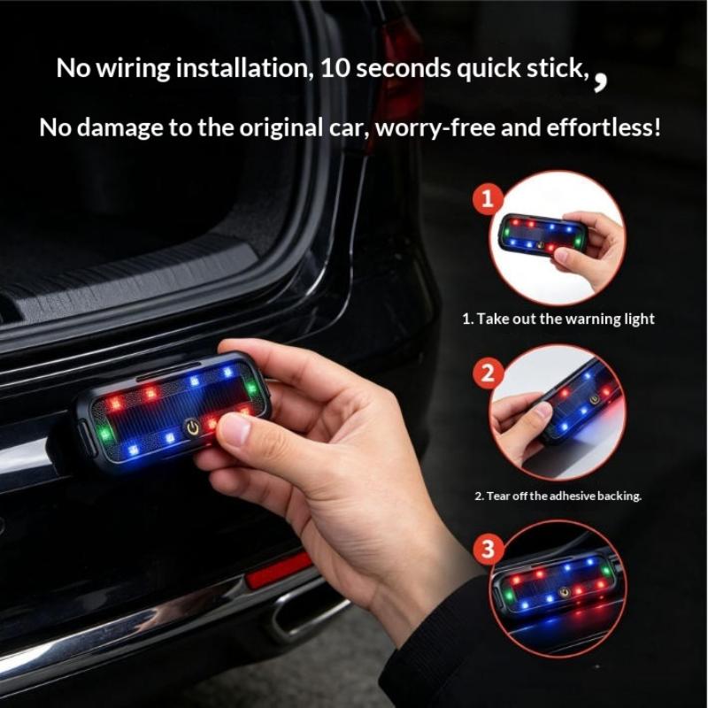Solar Powered Rear Brake Light 1PC Flashing Warning LED Strip Easy Install Anti-Collision Lamp for Motorcycle Car Truck one size