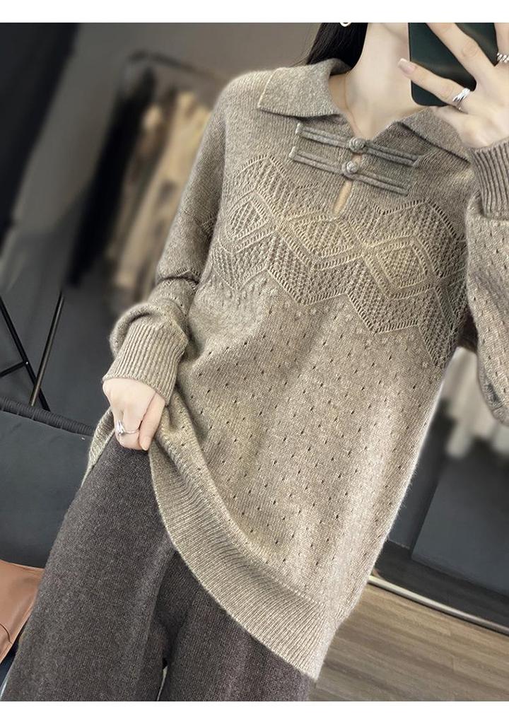 Women's Cashmere Lapel Sweater - Versatile Long Sleeve Knitwear for Autumn/Winter