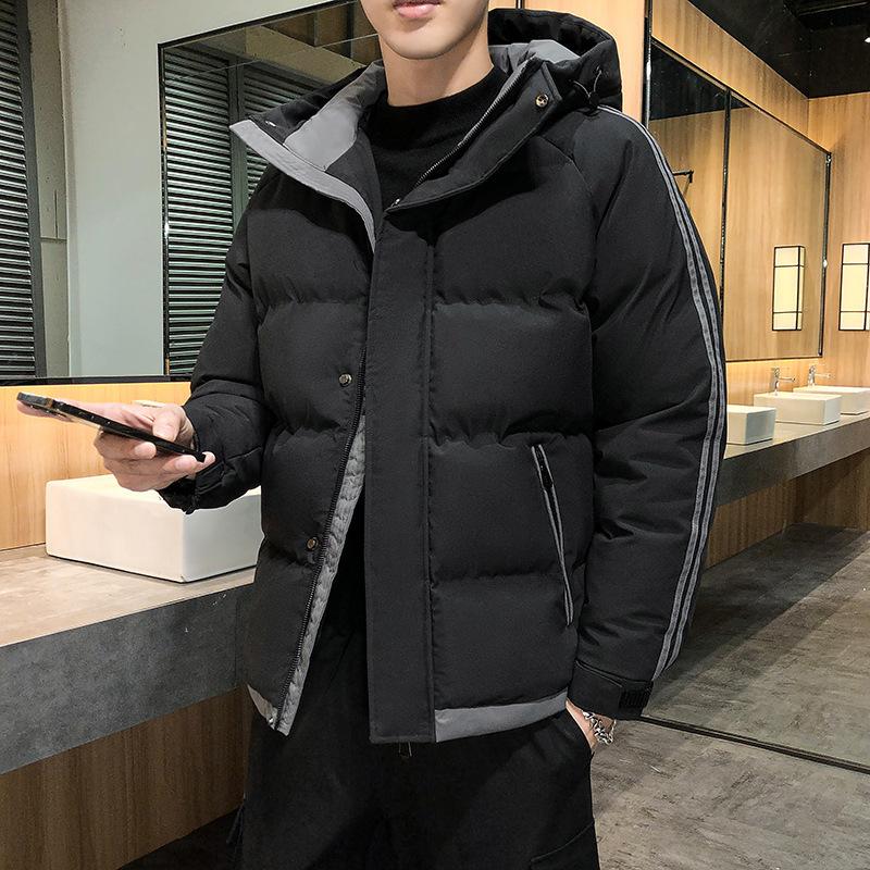 Ropa de Algodón para Hombre Invierno con Capucha Rayada Suelta Gruesa Chaqueta de Algodón Tendencia Ropa Pan Chaqueta Abrigo de Algodón Hombre