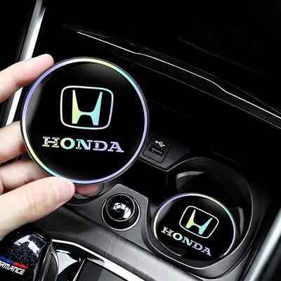 2Pcs Silicone Car Emblem Coaster Laser Color Vehicle Anti-slip Pad Water Cup Slot Mat For Civic Fit Jazz Accord Pilot CRV