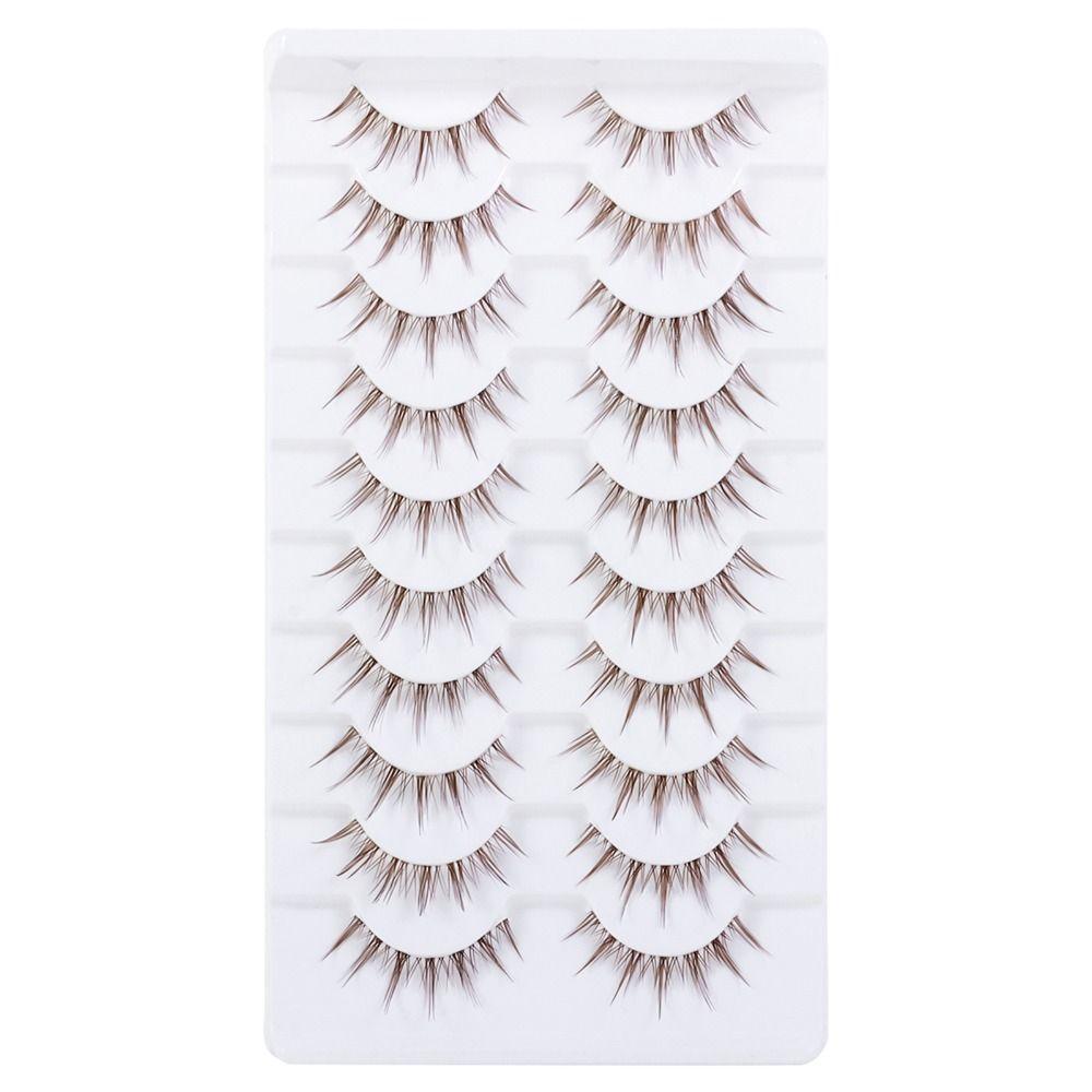 Spiky Brown False Eyelashes Clear Band Fake Eyelashes 10 Pairs Manga Lashes  Women