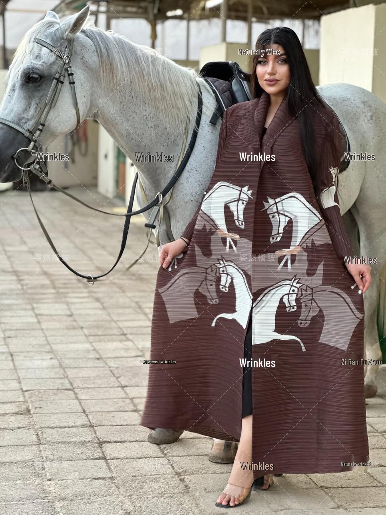 

Мияке Плиссированный Кардиган-Абая с Длинным Рукавом и Накидка для Женщин Плюс Сайз One Size темно-коричневого