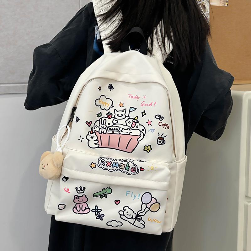 Cute graffiti college style schoolbag women's casual fashion versatile high-value backpack lightweight large-capacity backpack