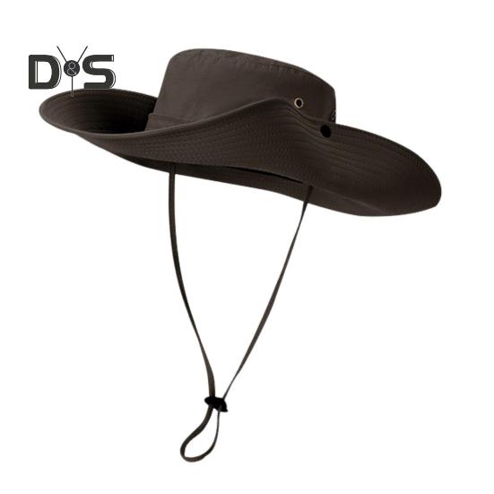 Men Fisherman Hat Flat Top Wide Brim Breathable Sun Hat Adjustable Windproof Drawstring Sun Protection Hat