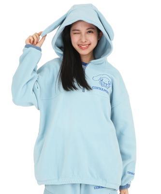SAZAC Cinnamoroll Long Warm Top Half-Zip Hoodie, Fleece, Women's, Sleeve, (Sax/M/SAN1861)