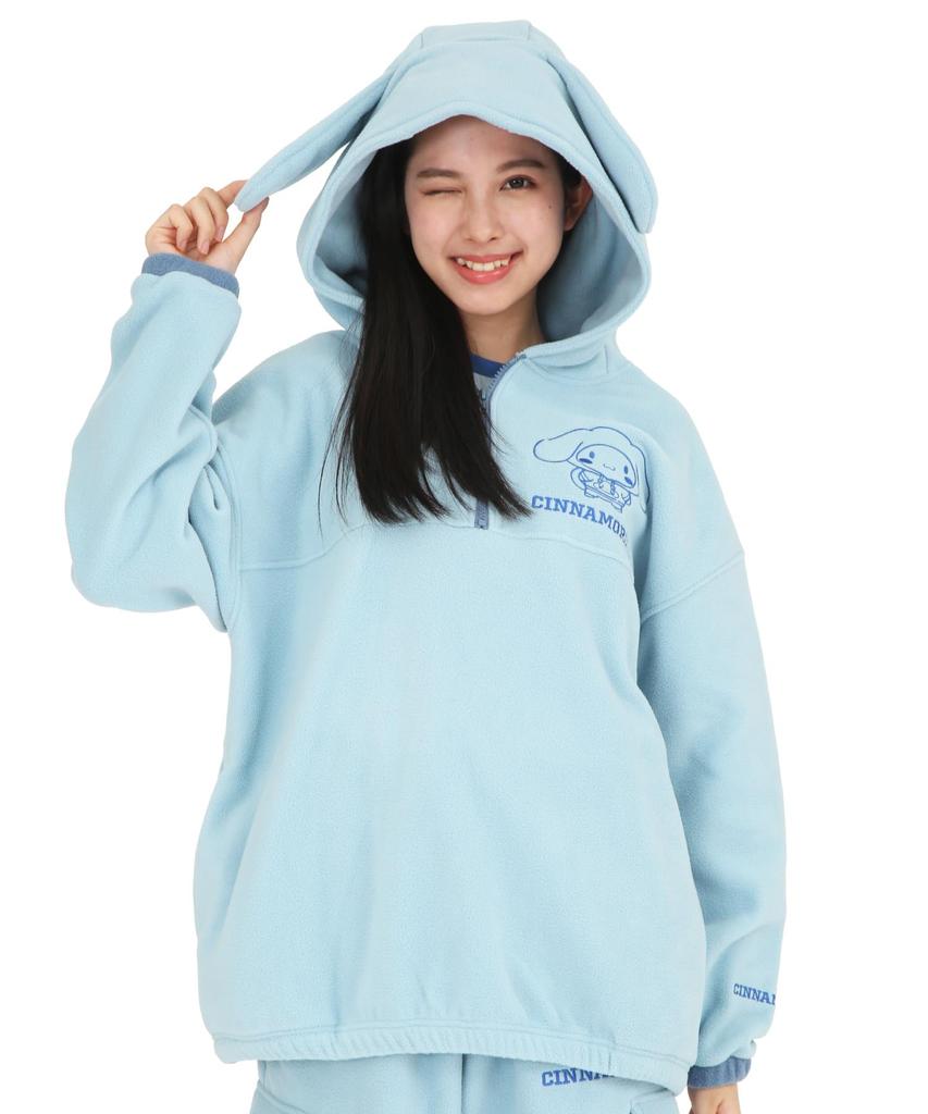 SAZAC Cinnamoroll Half-Zip Hoodie, Fleece, Women's, Long Sleeve, Warm Top (Sax/M/SAN1861)