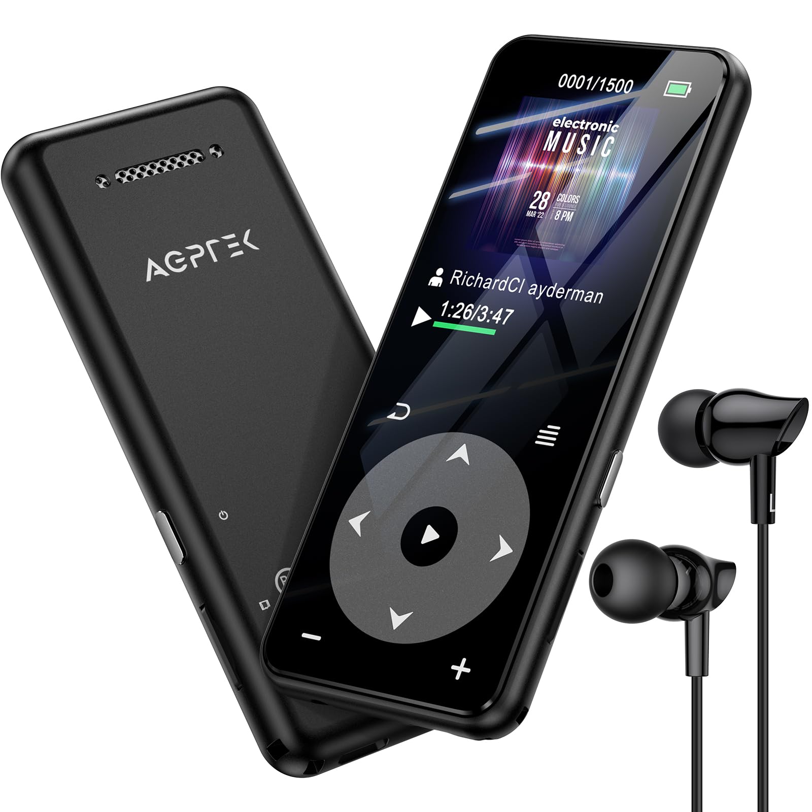 Lettore MP3 con Bluetooth 32GB AGPTEK HIFI Supporto Scheda SD fino a Riproduzione Lunga Tasto Costo Elevato FM Diretto Pulsante di Blocco Facile per P