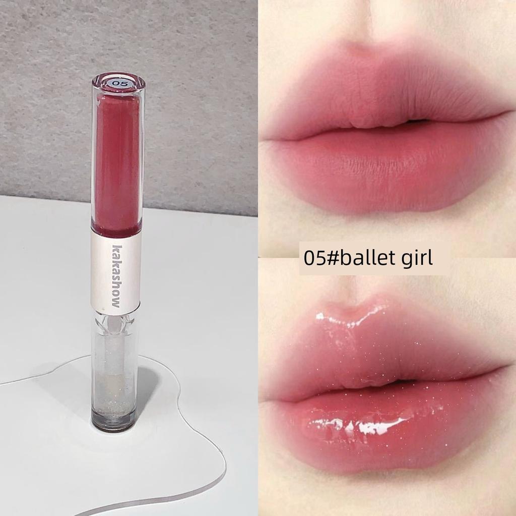 Slightly Tipsy Nude-Toned Ice-Clear Double-Ended Lip Gloss Matte Water-Gloss Non-Stick Non-Transfer Ballet Girl Pink Fine Shimmer Lipstick