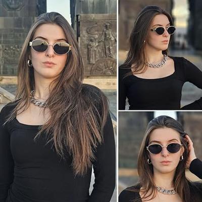 Modische ovale Retro-Brille für Damen, Vintage, trendige Brille für Damen, kleiner Metallrahmen, klassische Sonnenbrille