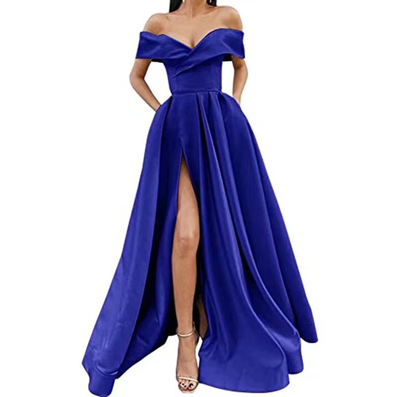 Women's 2025 Deep V-neck Satin Evening Dress, Multi-color European & American Style