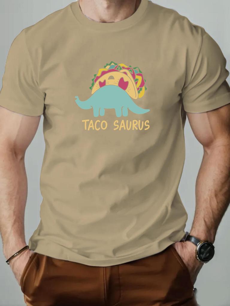 Mens Cotton Tshirt TACO SAURUS Summer Round Neck Shortsleeved Graphic Breathable Fashion Casual Tshirt