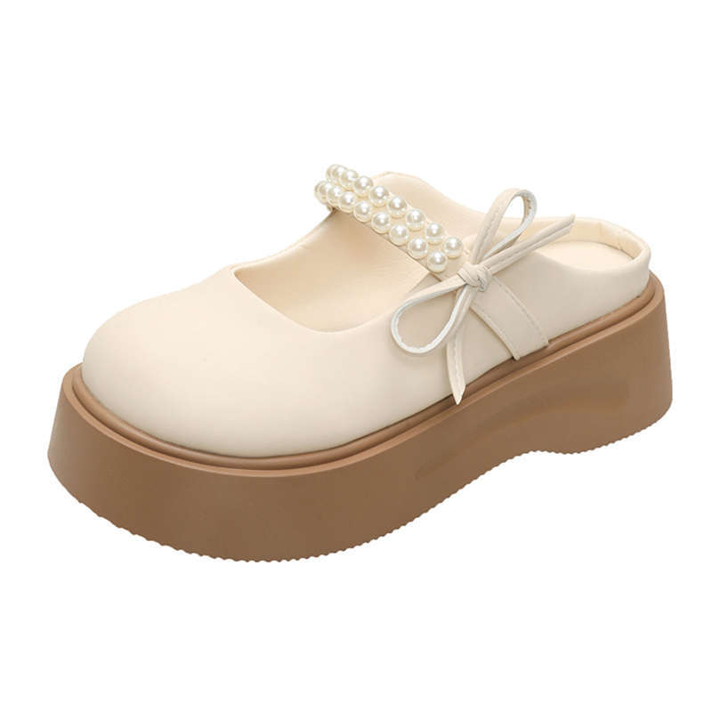 Französische Baotou Halbschuhe Damen Oberbekleidung 2025 Sommer neu Perle Feenwind dicker Boden Mary Jane coole Hausschuhe