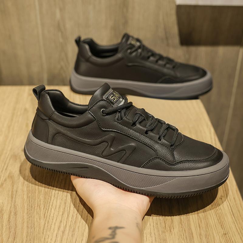 

Модные мужские высококачественные кожаные повседневные туфли на шнуровке, осенние мужские удобные нескользящие спортивные туфли на толстой подошве 44 чёрный