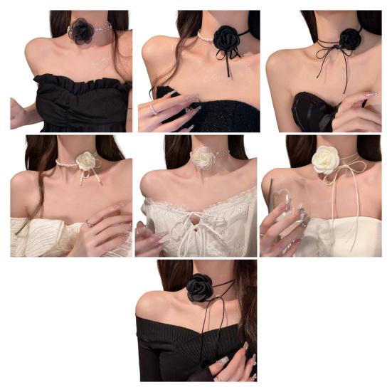 Kamelie Faux Perle Damen Halskette Vintage Französisch Hypoallergen Verstellbar Mädchen Faux Perle Blume Choker Halskette Modeschmuck