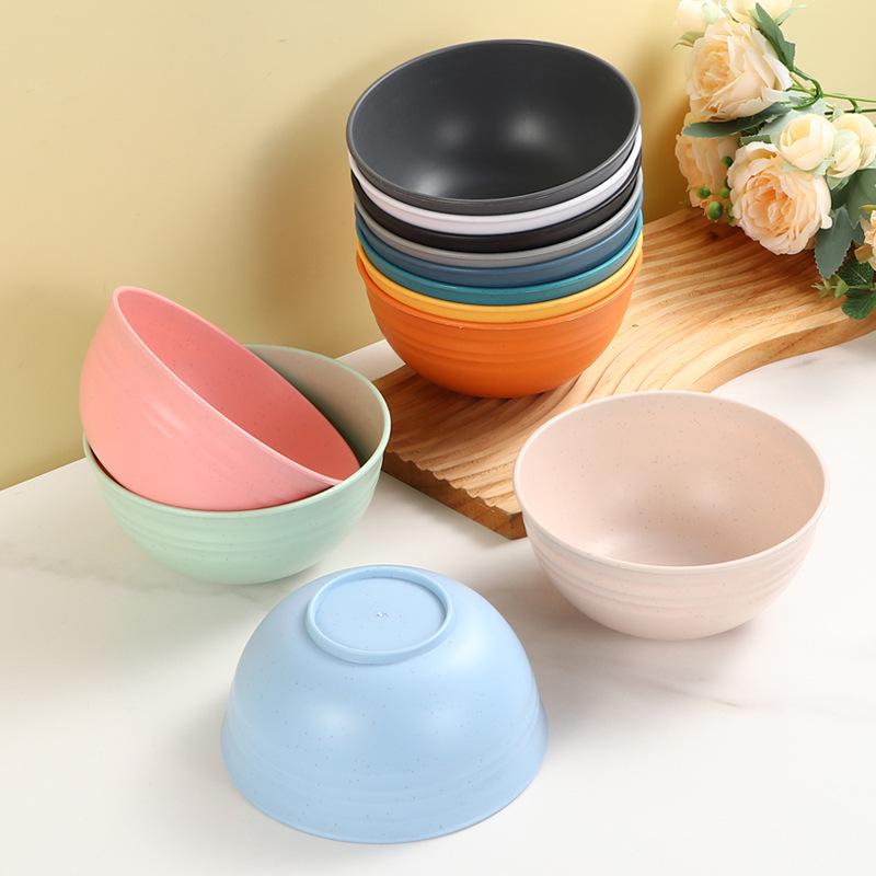 TK Exclusive Wheat Straw Bowl: 15cm Macaron Color, Vertical Stripe Design, Customizable with Logo