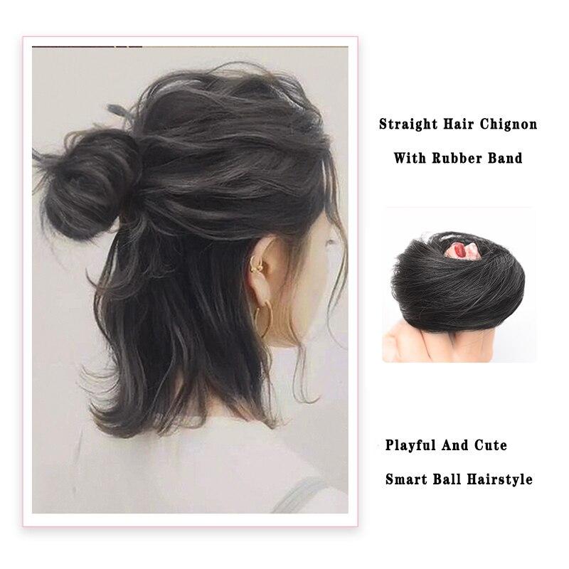 LUPU Straight Hair Scrunchy Chignon Buns For Women Ponytail Hairpieces False Hair With Elastic Bands Black Brown