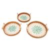3 Pcs Rattan Tray Round Decorative Rattan Woven Serving Basket with Handles for Living Room