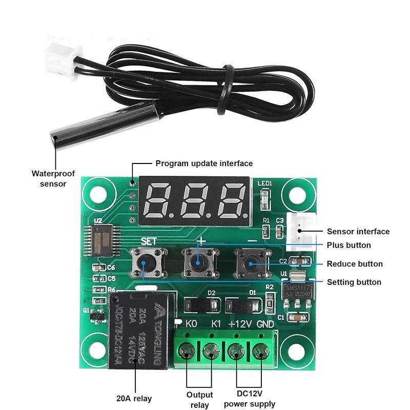 12V Temperaturreglermodul mit Gehäuse XH W1209 LED-Anzeige Digitales Thermostatmodul Wasserdichter NTC-Fühler -50~110℃