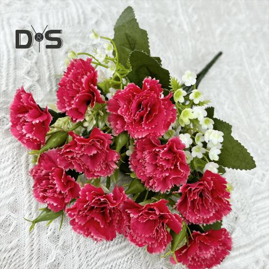 Artificial Carnation Flower with Stem 10 Head Home Office Table Centerpiece Wedding Faux Flower Branch Floral Arrangement Decoration