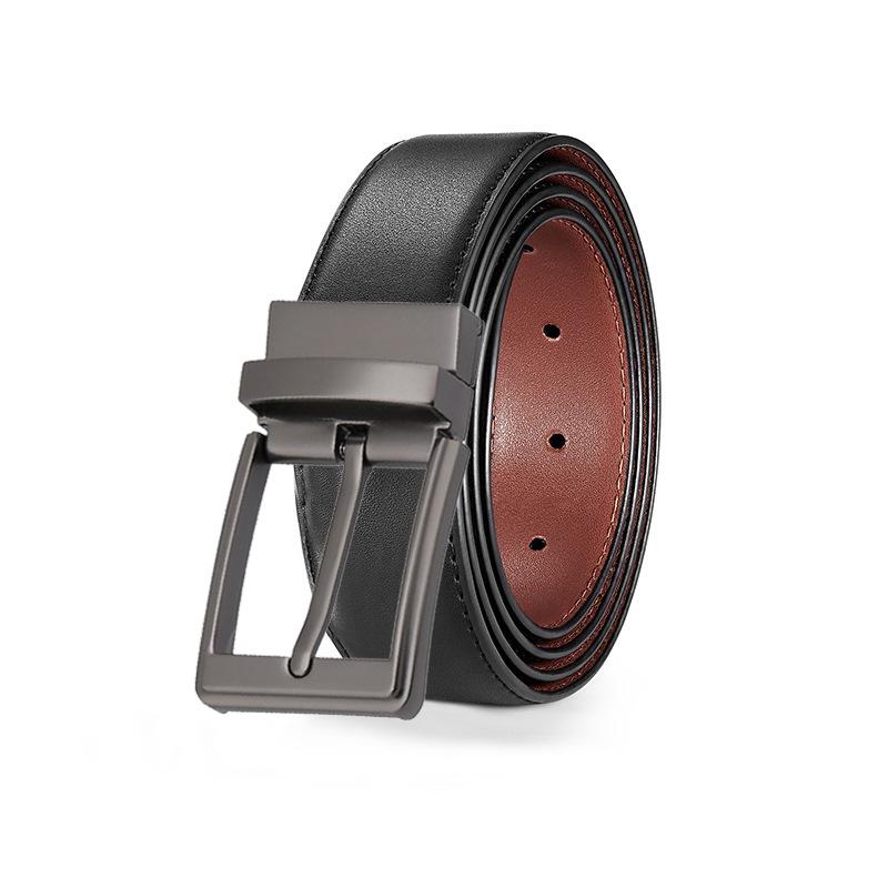 eather in uckle Belt en's ift Box owhide Men's Business Casual Jeans ouble-sided imple Belt