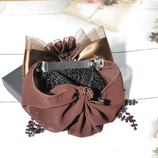 Lace Hair Clip Head Flower Faux Pearl Satin Bowknot Decor