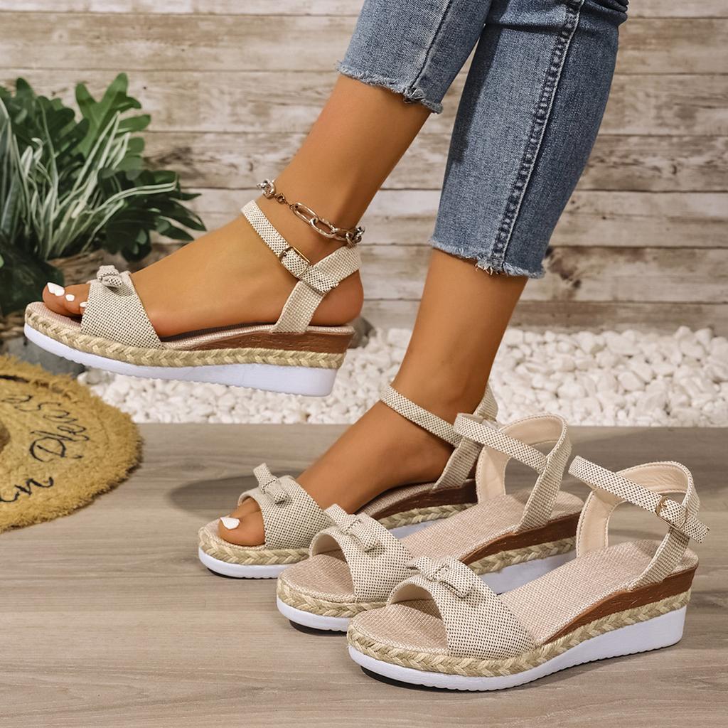Women'S Bow Platform Wedge Sandals With Straps Espadrille Soles And Open Toes Lightweight And Slip Design Teal Sandal For Womens