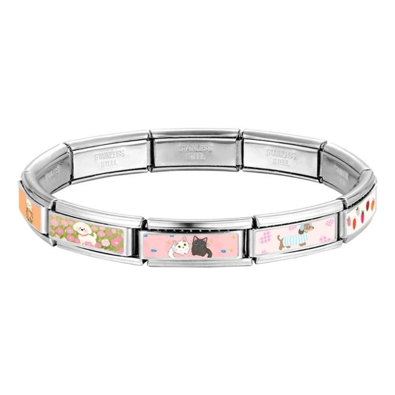 Photo Italian Modular Bracelet Band Link Connector Stainless Steel Texture Jewelry Accessories Suitable for Enthusiasts