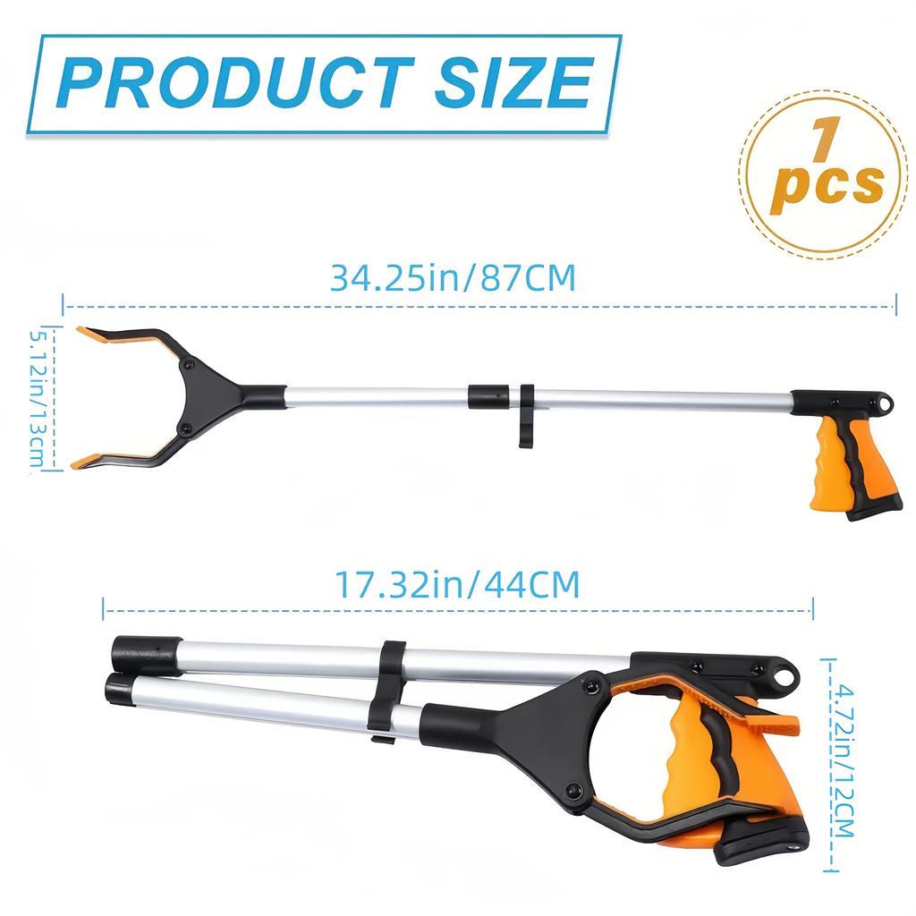 A Foldable Grabber Tool, Available In Two Styles of 32/34 Inches, Featuring A 360° Rotating Jaw and Magnet,Suit for The Elder