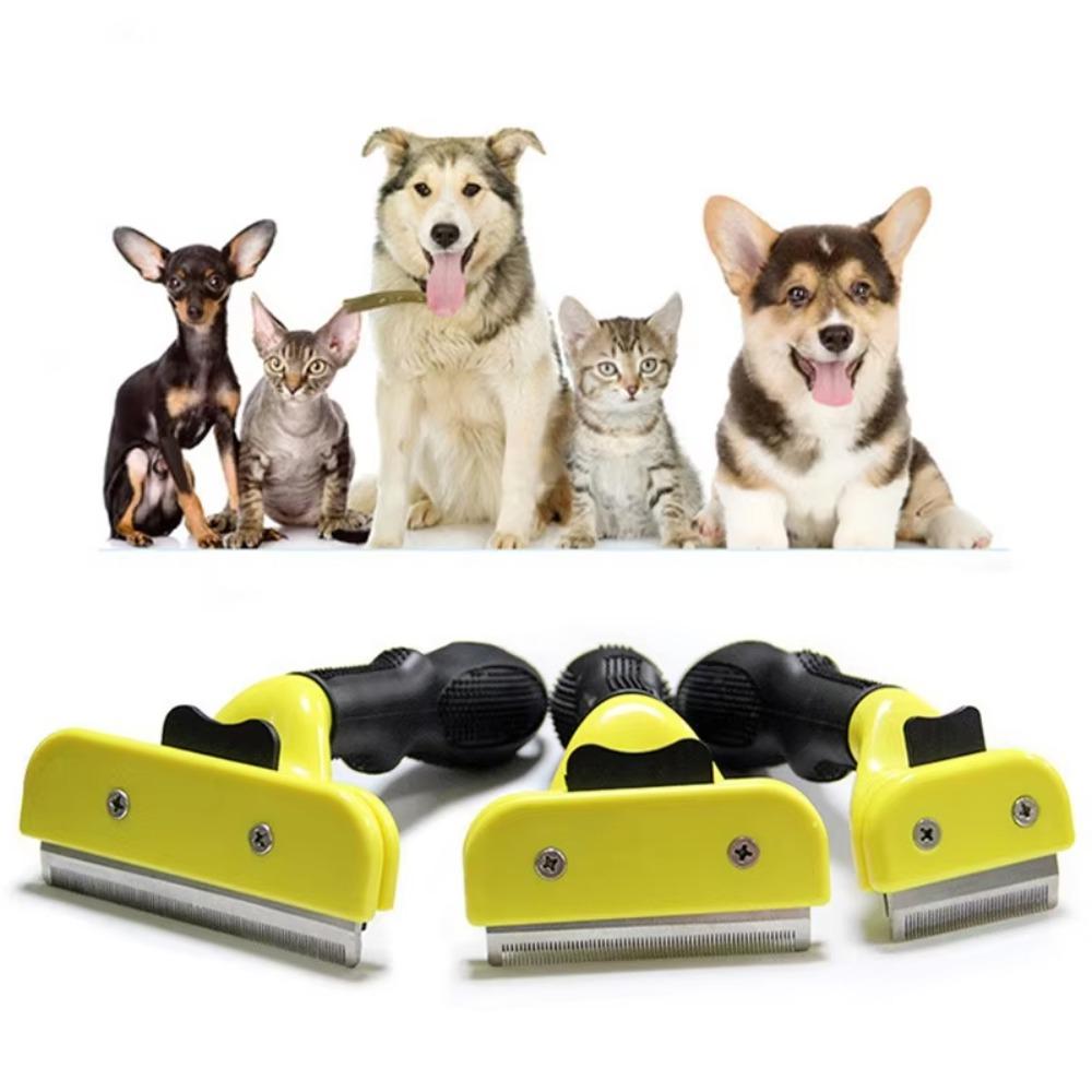 Handheld Pet Hair Cleaning Brushes V-shaped Comb Teeth Non-slip Handle Pet Hair Knotting Comb Push To Remove Hair