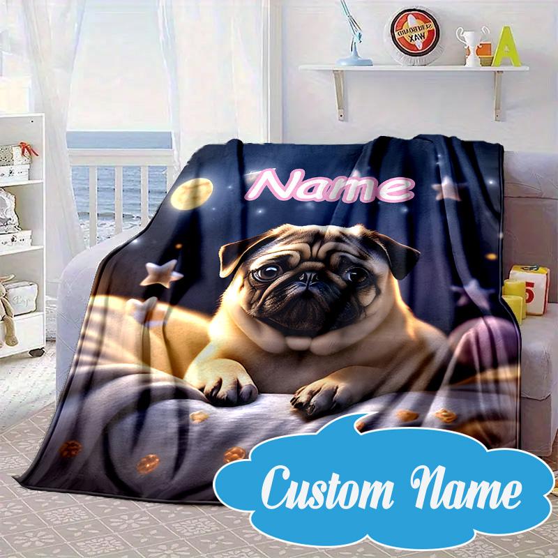 Custom Name Bulldog Comfortably Blanket Bed Sofa Blanket Flannel Blanket for Camping, Hiking, Picnic Essentials,gift for Fan Family