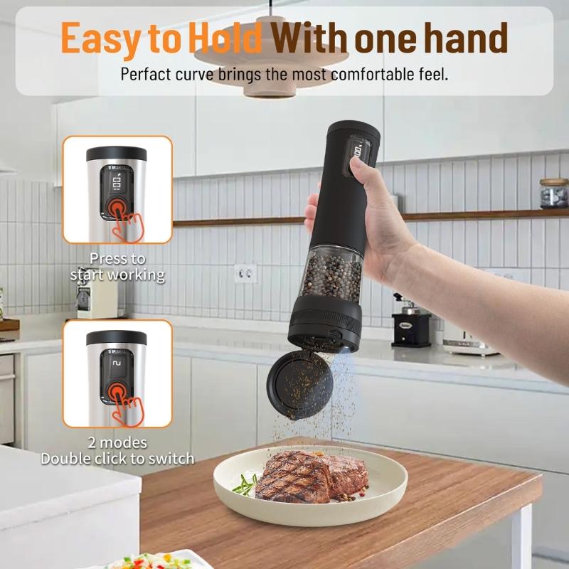 USB C Rechargeable Electric Salt Pepper Grinders With 100ml Large Capacity Clear Window And Dustproof Base For Kitchens