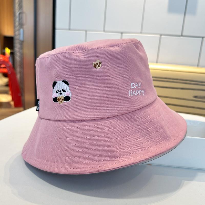 Cute Panda Embroidered Foldable Fisherman Hat For Women Uv Protection Sun Hat For Outdoor Activities