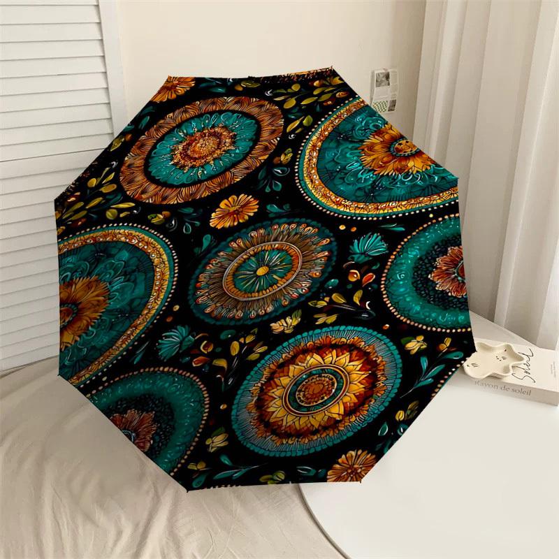 

1PC Floral Patterns Circle Design Umbrella-8-Rib Reinforced Portable Folding Travel Suitable for All Seasons Outdoor Daily Use-G358