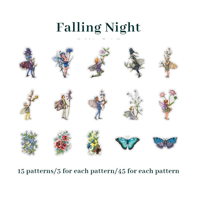 

45 шт./кор. водонепроницаемые наклейки в виде бабочки из ПЭТ-феи, винтажные наклейки в виде цветка и эльфа, деко-этикетки для альбома для скрапбукинга, наклейки Kawaii