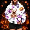 Dámská módní mikina s kapucí a potiskem na Halloween s kapsou na mazlíčka, ležérní mikina
