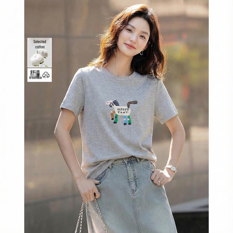 Demana Women s Loose Fit Embroidered Short Sleeve T-shirt S