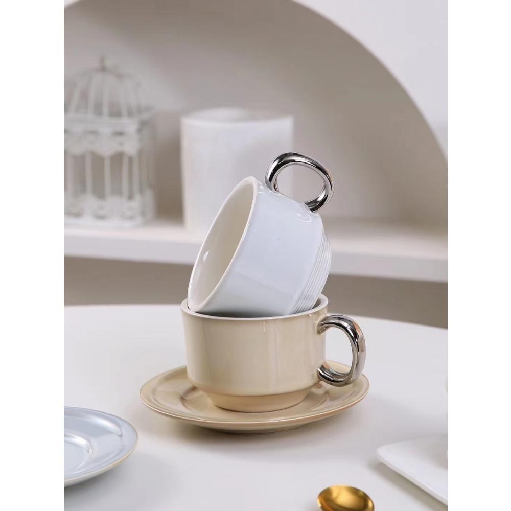 Creative Coffee Cup Saucer Set Light Luxury Simple Ceramic Cup Saucer Niche Mug High Value Water Cup Gift Cup