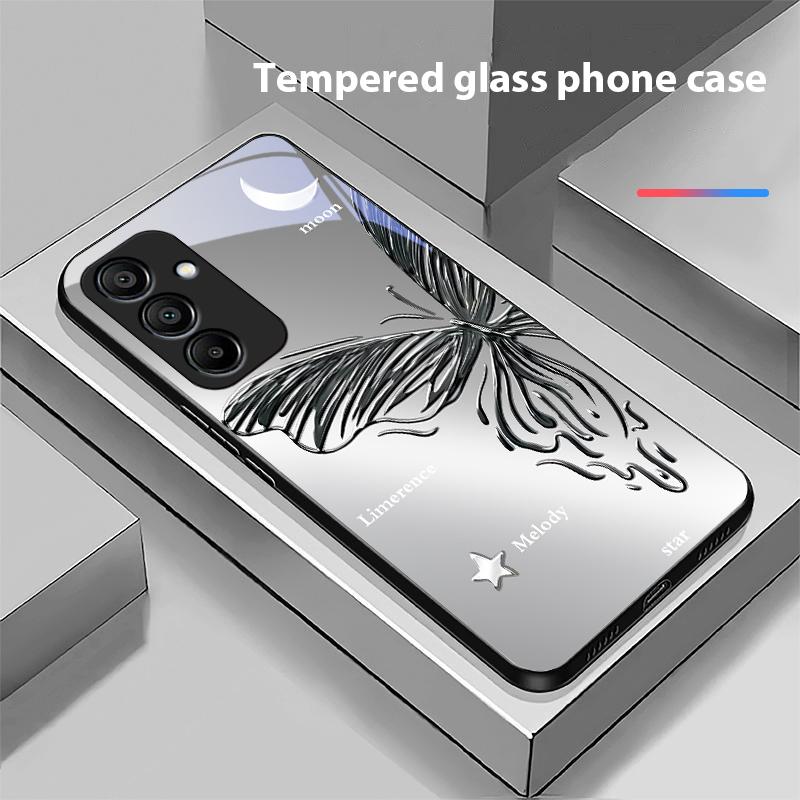 Metallic Butterfly Für Samsung Galaxy A15 5G 54 4G 51 50 24 35 90 71 12 51 53 52S 80 22 34 Schwarz Gehärtetes Glas Handyhülle