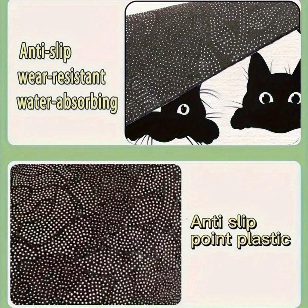 1pc black cat pattern kitchen carpet, anti-fouling carpet, bedroom, living room, bathroom floor mat, family room decoration