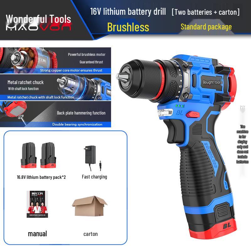 Compact Rechargeable Brushless Motor Drill: Multi-Function Impact Tool for Home Use