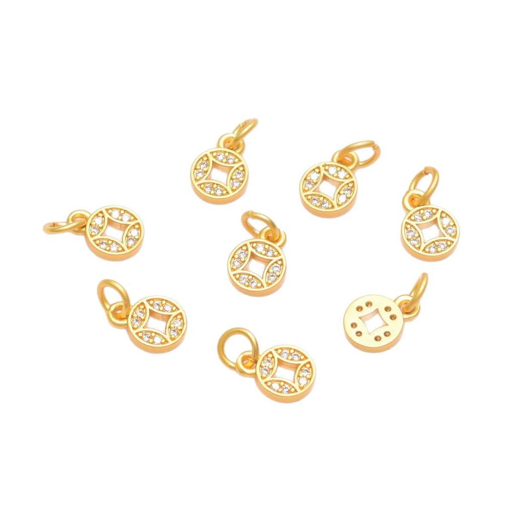 Vergoldeter Zirkon Münzanhänger mit Perlen Schmuckzubehör - Sandgold Farbe Charm