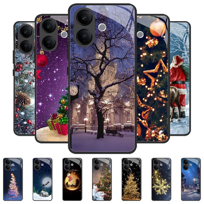 Tempered Glass Phone Case For Vivo V50 Lite VivoV50 VIVOV60 V40 V30 Lite Pro Shockproof Cover Christmas Painted Fundas Coque