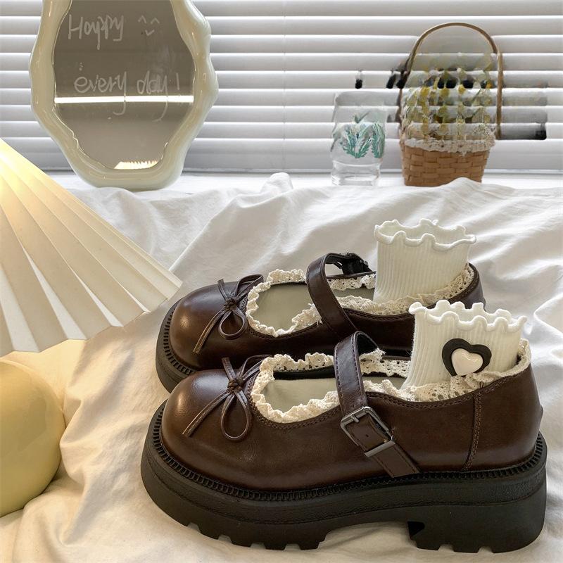 Vintage lace Japanese Mary Jane small leather shoes women's 2025 summer new platform with skirt jk lolita single shoes