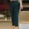 Women High Waist Pleated Suit Pants Pockets Ninth-Length Solid Color Straight Leg Business