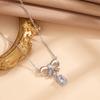 Bow Necklace Women'S Premium Sense Simple Daily Versatile Square Diamond Pendant Delicate Clavicle Chain
