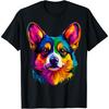 Colorful Corgi Face Cute Puppy Dog Lover Men Women Black T-Shirt