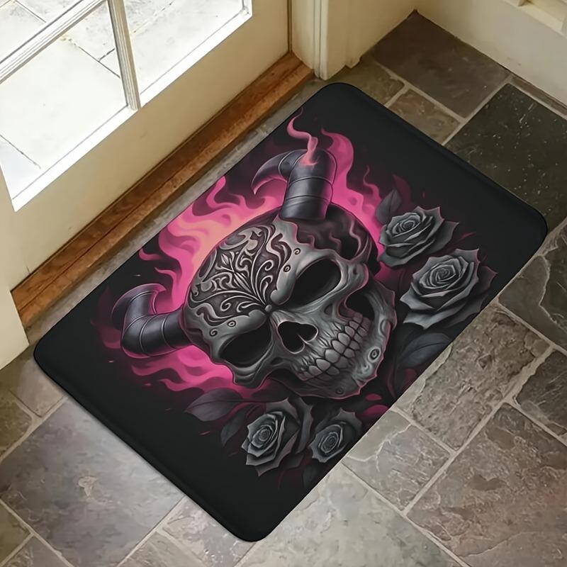 1PC Halloween Skull Crow Kitchen Rug Non-Slip Door Mat Pop Design Bathroom Rug Bath Mat Carpet for Home Sink Laundry Decor
