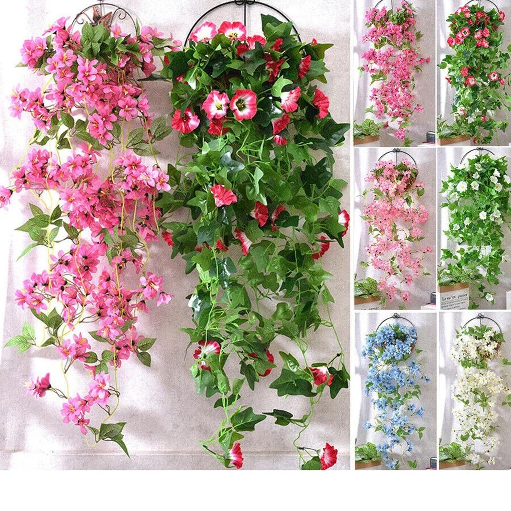 Artificial Flower Rattan Fake Plant Vine Decoration Wall Hanging Roses Flowers For Home Wed Party Interior Outdoor Decoration