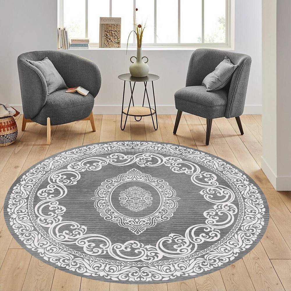 

Eliana Home Washable Round Printed Carpet LNA7326-HT1483 100x100 серый